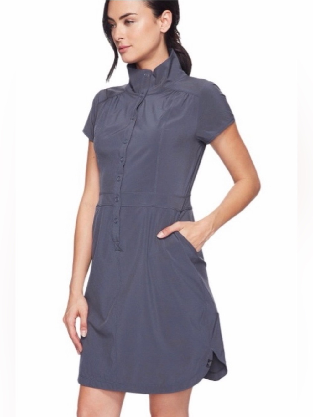 Prana Coal Grey Shadyn Snap Front Women's Short Sleeve Pocket Dress Small
